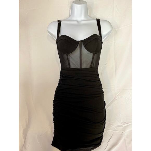 NEW White Fox Corset Dress Size XS Mesh Ruched Mini Black,Party, Club NWT - Picture 1 of 8